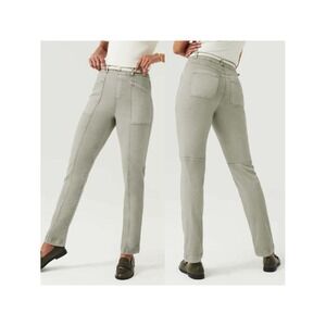 Spanx Jeans Womens Small Stretch Twill Straight Leg Pants Sage Green Pull On